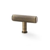 AW801-55-AB - Alexander & Wilks Crispin Knurled T-bar Cupboard Knob - Antique Brass - 55mm