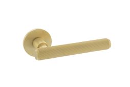 Atlantic - MHSR250SB Millhouse Brass 'Stephenson' Designer Lever on 5mm Slimline Round Rose - Satin Brass