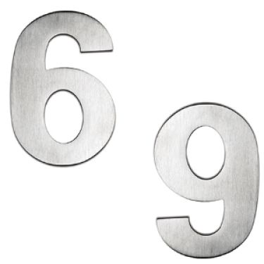 Click Here To Enlarge This Photo Of BLU Performance Number 6 or 9 Self Adhesive Door Numeral, 100mm, G316 Satin Stainless Steel (BLN6-SSS)