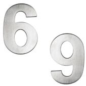 BLU Performance Number 6 or 9 Self Adhesive Door Numeral, 100mm, G316 Satin Stainless Steel (BLN6-SSS)