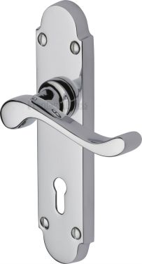 Click Here To Enlarge This Photo Of S600-PC Heritage Brass Door Handle Lever Lock Savoy Design Polished Chrome Finish