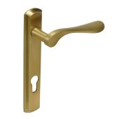 BLU Performance Regent Door Handle on Backplate, 92mm Centres, LH G316 Stainless Steel, PVD Satin Brass (REG090B-LH-PSB)