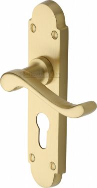 Click Here To Enlarge This Photo Of S607.48-SB Heritage Brass Door Handle For Euro Profile Plate Savoy Design Satin Brass Finish