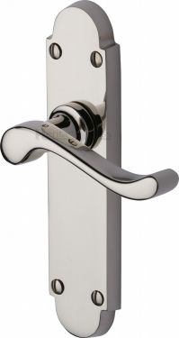 Click Here To Enlarge This Photo Of S610-PNF Heritage Brass Door Handle Lever Latch Savoy Design Polished Nickel Finish