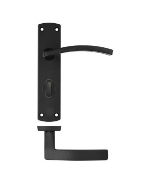 Click Here To Enlarge This Photo Of ZPA033-MB - Zoo Hardware Stanza 'Toledo' Lever Handles on Bathroom Backplate - Matt Black (Contract Range)