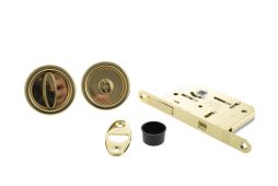 B046815003 - AGB Sliding Door Bathroom Lock Set with Round Flush Handle - Polished Brass