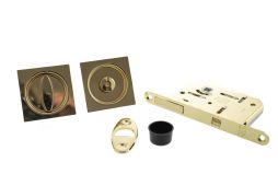 B046515003 - AGB Sliding Door Bathroom Lock Set with Square Flush Handle - Polished Brass