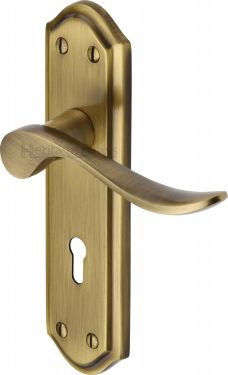 Click Here To Enlarge This Photo Of SAN1400-AT Heritage Brass Door Handle Lever Lock Sandown Design Antique Brass Finish
