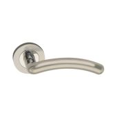 SB1303SN - Spira Brass Taurus Lever Handle on Round Rose - Satin Nickel