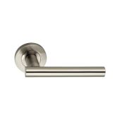 SB1304SN - Spira Brass Jura Lever Handle on Round Rose - Satin Nickel