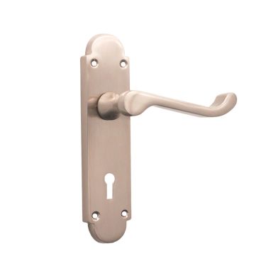 Click Here To Enlarge This Photo Of SB1401SN - Spira Brass Oakley Lock Lever Handles on a Backplate - Satin Nickel