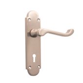 SB1401SN - Spira Brass Oakley Lock Lever Handles on a Backplate - Satin Nickel