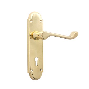 Click Here To Enlarge This Photo Of SB1401PB - Spira Brass Oakley Lock Lever Handles on a Backplate - Polished Brass