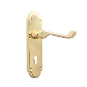 SB1401PB - Spira Brass Oakley Lock Lever Handles on a Backplate - Polished Brass