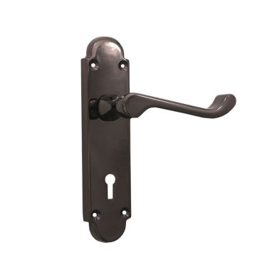 Click Here To Enlarge This Photo Of SB1401BN - Spira Brass Oakley Lock Lever Handles on a Backplate - Black Nickel