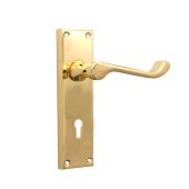 SB1402PB - Spira Brass Victorian Scroll Lock Lever Handles on a Backplate - 150mm - Polished Brass