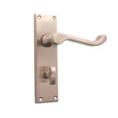 SB1422SN - Spira Brass Victorian Scroll Bathroom Lever Handles on a Backplate - 150mm - Satin Nickel