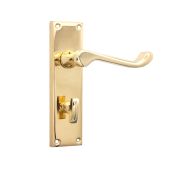 SB1422PB - Spira Brass Victorian Scroll Bathroom Lever Handles on a Backplate - 150mm - Polished Brass