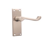 SB1403SN - Spira Brass Victorian Scroll Latch Lever Handles on a Backplate - 115mm - Satin Nickel