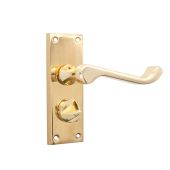 SB1413PB - Spira Brass Victorian Scroll Privacy Lever Handles on a Backplate - 115mm - Polished Brass