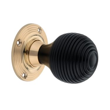 Click Here To Enlarge This Photo Of SB2115PB - Spira Brass Ebony Beehive Rim/Mortice Door Knobs - Polished Brass
