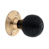 SB2115PB - Spira Brass Ebony Beehive Rim/Mortice Door Knobs - Polished Brass