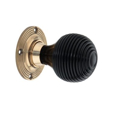 Click Here To Enlarge This Photo Of SB2115AB - Spira Brass Ebony Beehive Rim/Mortice Door Knobs - Aged Brass