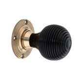 SB2115AB - Spira Brass Ebony Beehive Rim/Mortice Door Knobs - Aged Brass