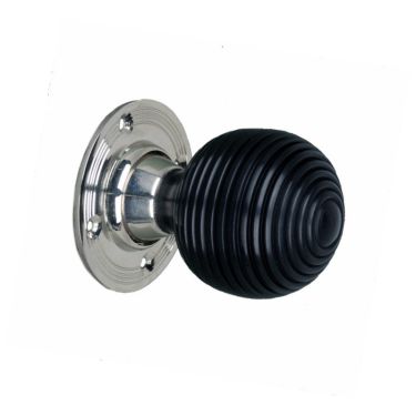 Click Here To Enlarge This Photo Of SB2115PN - Spira Brass Ebony Beehive Rim/Mortice Door Knobs - Polished Nickel