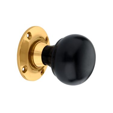 Click Here To Enlarge This Photo Of SB2120PB - Spira Brass Ebony Bun Rim/Mortice Door Knobs - Polished Brass