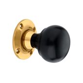 SB2120PB - Spira Brass Ebony Bun Rim/Mortice Door Knobs - Polished Brass