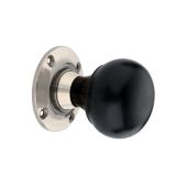 SB2120PN - Spira Brass Ebony Bun Rim/Mortice Door Knobs - Polished Nickel