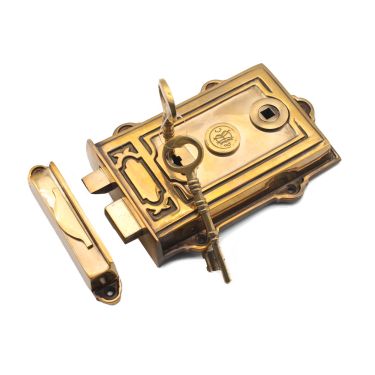 Click Here To Enlarge This Photo Of SB7101AB - Spira Brass Davenport Rim Lock - Aged Brass