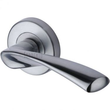 Click Here To Enlarge This Photo Of SC-2042-SC M.Marcus Sorrento Door Handle Lever Latch on Round Rose Treviso Design Satin Chrome Finish