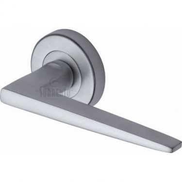 Click Here To Enlarge This Photo Of SC-3450-SC M.Marcus Sorrento Door Handle Lever Latch on Round Rose Swift Design Satin Chrome Finish