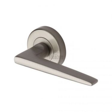 Click Here To Enlarge This Photo Of SC-3450-SN M.Marcus Sorrento Door Handle Lever Latch on Round Rose Swift Design Satin Nickel Finish