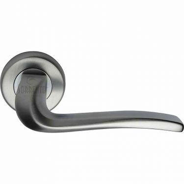 Click Here To Enlarge This Photo Of SC-4262-SC M.Marcus Sorrento Door Handle Lever Latch on Round Rose Capri Design Satin Chrome Finish