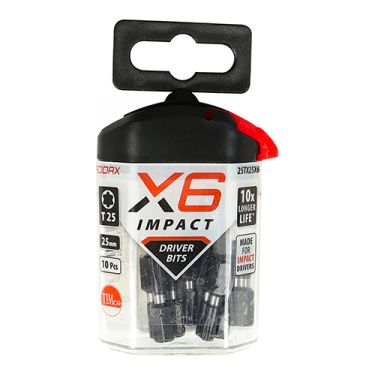 Click Here To Enlarge This Photo Of TIMCO 25TX25X6 - X6 Impact TX Drive Driver Bits TX25 x 25mm (10pcs)