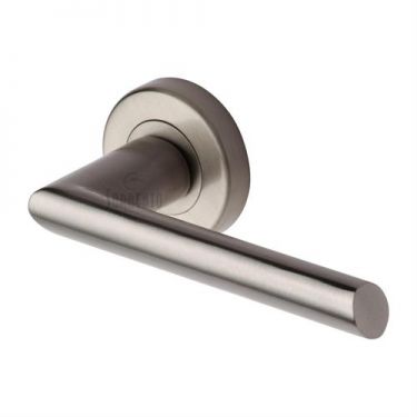 Click Here To Enlarge This Photo Of SC-4692-SN M.Marcus Sorrento Door Handle Lever Latch on Round Rose Mercury Design Satin Nickel Finish