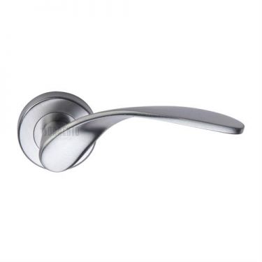 Click Here To Enlarge This Photo Of SC-5225-SC M.Marcus Sorrento Door Handle Lever Latch on Round Rose Lorenz Design Satin Chrome Finish