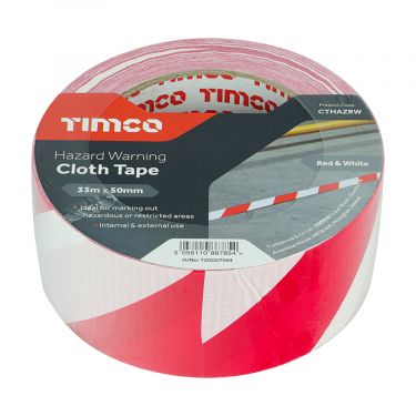 Click Here To Enlarge This Photo Of TIMCO CTHAZRW - 50mm x 33m Red & White  Hazard Cloth Tape