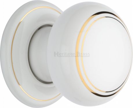 Click Here To Enlarge This Photo Of 6010-PR Heritage Brass Gold Line Mortice Knob with Porcelain Base