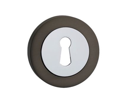 Click Here To Enlarge This Photo Of FGESC-GMG - Fortessa Gotham Round Keyhole Escutcheons (Gun Metal Grey/Polished Chrome)