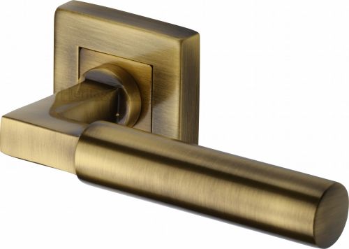 Click Here To Enlarge This Photo Of SQ1926-AT Heritage Brass Door Handle Lever on Rose Bauhaus Sq Design Antique Brass Finish