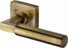 SQ1926-AT Heritage Brass Door Handle Lever on Rose Bauhaus Sq Design Antique Brass Finish