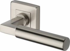 SQ1926-SN Heritage Brass Door Handle Lever on Rose Bauhaus Sq Design Satin Nickel Finish