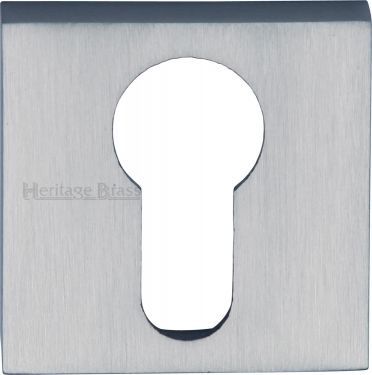 Click Here To Enlarge This Photo Of SQ5004-SC Heritage Brass Euro Profile Cylinder Escutcheon Satin Chrome Finish