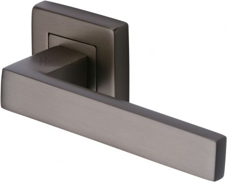 Click Here To Enlarge This Photo Of SQ5420-MB Heritage Brass Door Handle Lever Latch on Square Rose Delta Sq Design Matt Bronze Finish