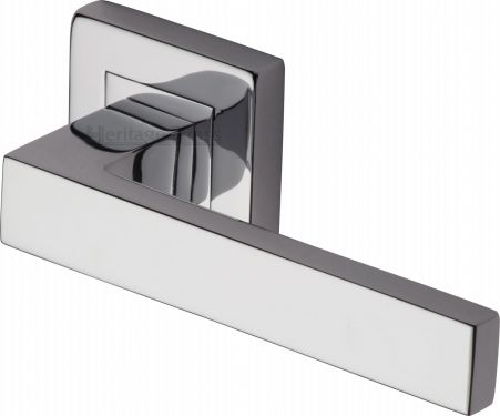 Click Here To Enlarge This Photo Of SQ5420-PC Heritage Brass Door Handle Lever Latch on Square Rose Delta Sq Design Polished Chrome Finish