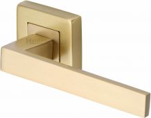 SQ5420-SB Heritage Brass Door Handle Lever Latch on Square Rose Delta Sq Design Satin Brass Finish